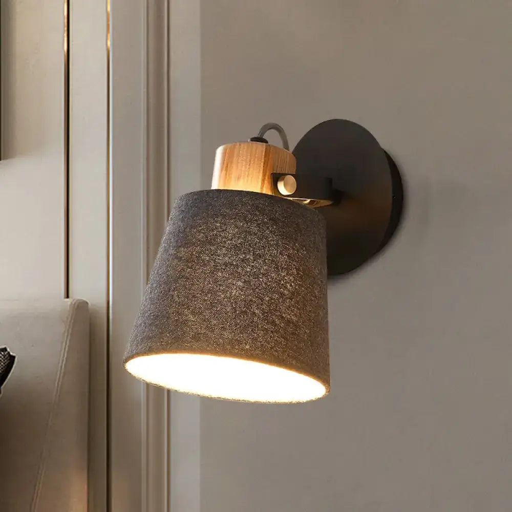 Gray Fabric Wood Accent Wall Lamp with wooden top and black circular mount Decorbites on Tampa Home & Garden Store