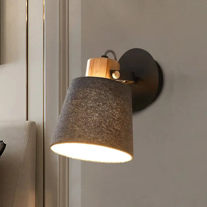 Gray Fabric Wood Accent Wall Lamp with wooden top and black circular mount Decorbites on Tampa Home & Garden Store