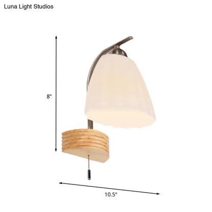 Ribbed Glass Wall Sconce by Decorbites with frosted shade and metal arm pull chain on Tampa Home & Garden Store