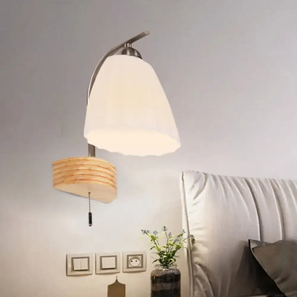 Ribbed Glass Wall Sconce and wooden pendant by Decorbites white shade, metal arm, 2 fixtures on Tampa Home & Garden Store