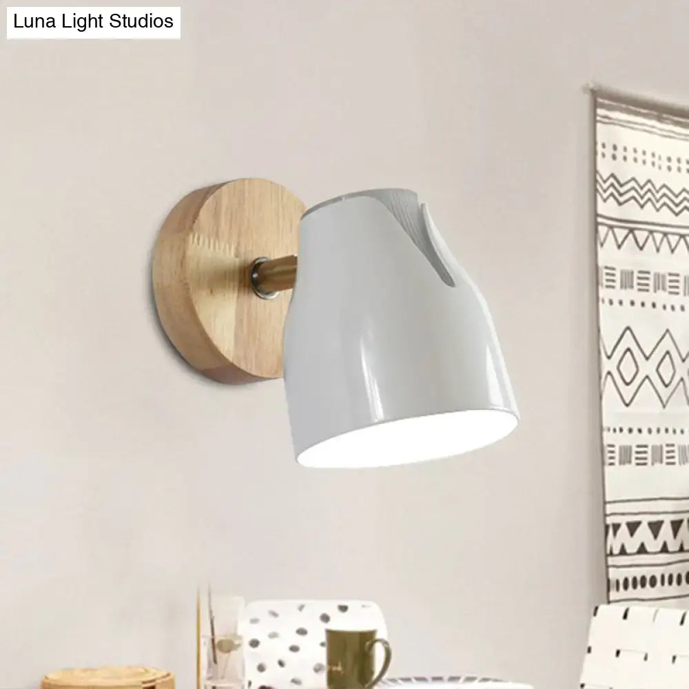 Metallic Bud Wall Light white shade on wood backplate Luna Light Studios on Tampa Home & Garden Store