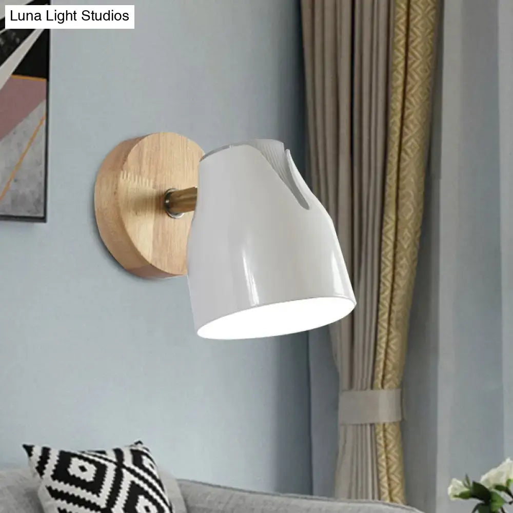 Metallic Bud Wall Light white shade with wooden backplate by Decorbites on Tampa Home & Garden Store
