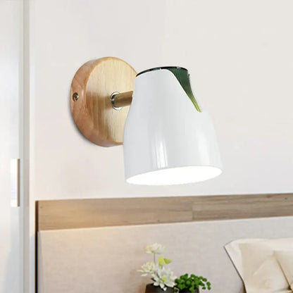 Metallic Bud Wall Light white glass shade with green rim on wood backplate Decorbites on Tampa Home & Garden Store