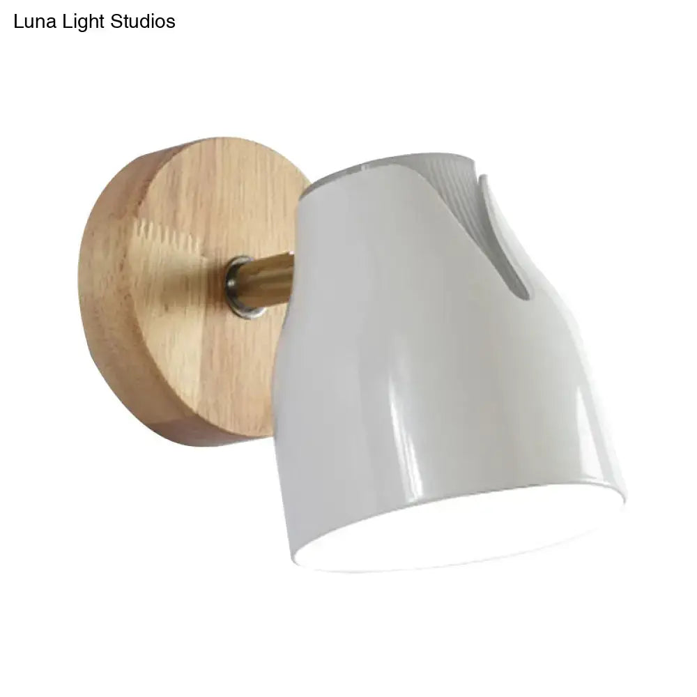 Metallic Bud Wall Light with white curved shade and round wood backplate on Tampa Home & Garden Store