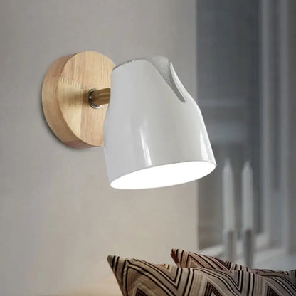 Metallic Bud Wall Light white shade on natural wood round wall mount Decorbites on Tampa Home & Garden Store