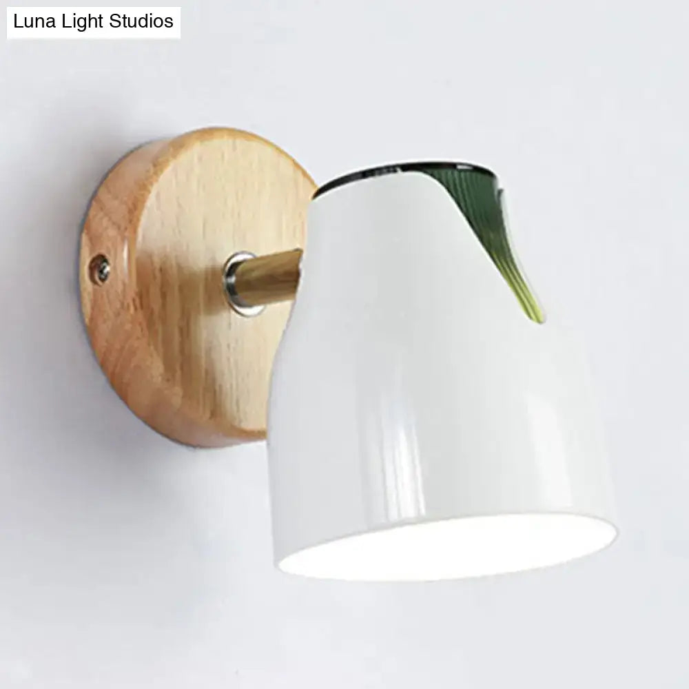 Metallic Bud Wall Light with white glass shade, brass stem, wooden backplate on Tampa Home & Garden Store