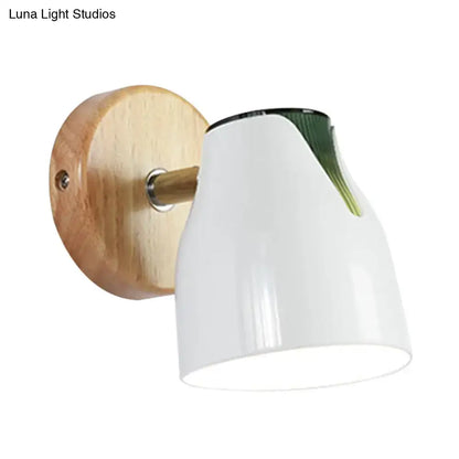 Metallic Bud Wall Light with white glass shade and round wood backplate on Tampa Home & Garden Store