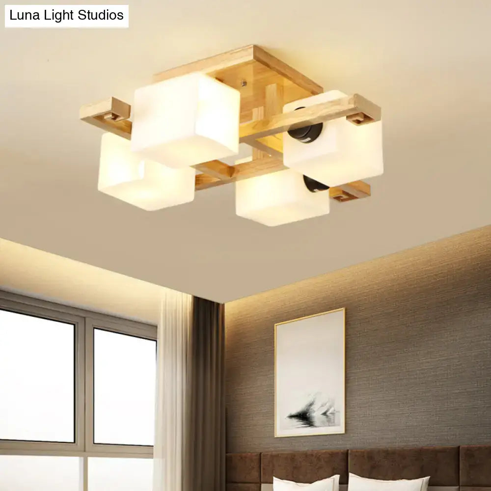 Wood Glass Ceiling Light flush mount with wood frame and frosted glass shades by Decorbites on Tampa Home & Garden Store