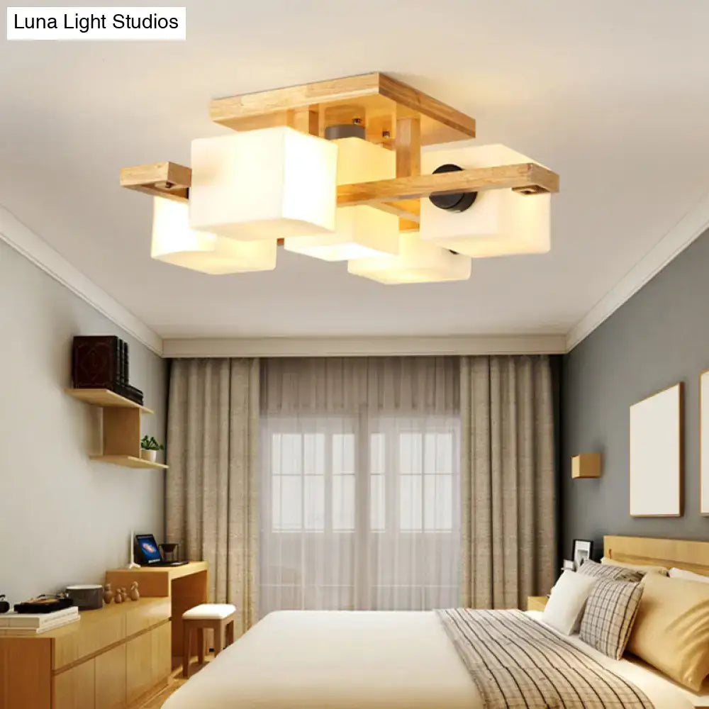 Wood Glass Ceiling Light by Decorbites, flush mount with wood frame and square white glass shade on Tampa Home & Garden Store