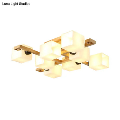 Wood Glass Ceiling Light flush mount with frosted cube glass shades by Decorbites on Tampa Home & Garden Store