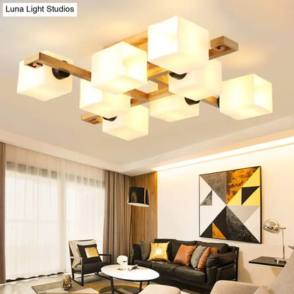 Wood Glass Ceiling Light by Decorbites; wooden frame with frosted cube glass shades on Tampa Home & Garden Store