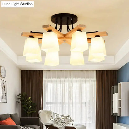 Black milk glass light ceiling fixture with five frosted shades and wooden arms Decorbites on Tampa Home & Garden Store