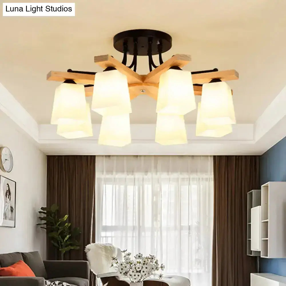Black Milk Glass Light ceiling fixture with cream glass shades and wood accents by Decorbites on Tampa Home & Garden Store