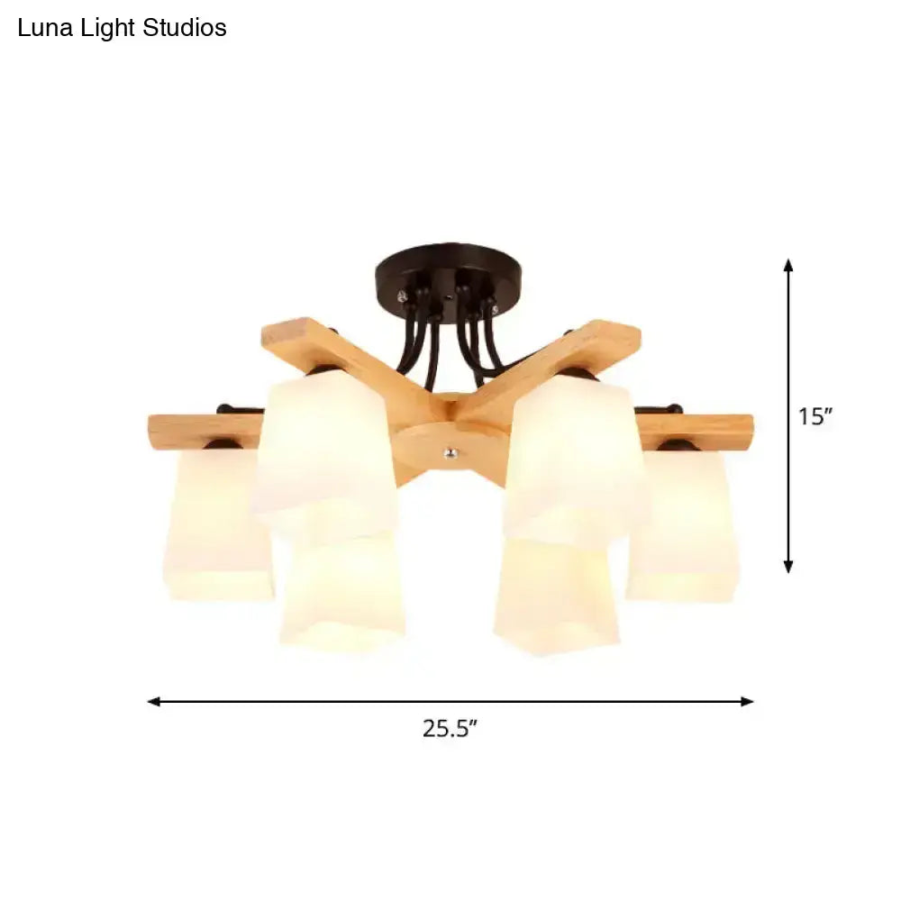 Decorbites Black Milk Glass Light ceiling fixture with five frosted shades and wood arms on Tampa Home & Garden Store
