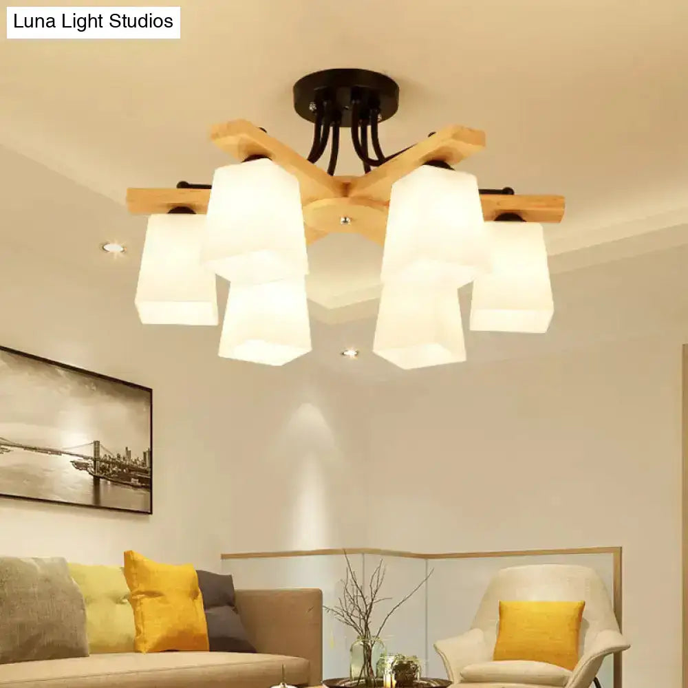 Black Milk Glass Light fixture with wood arms and white cube glass shades by Decorbites on Tampa Home & Garden Store
