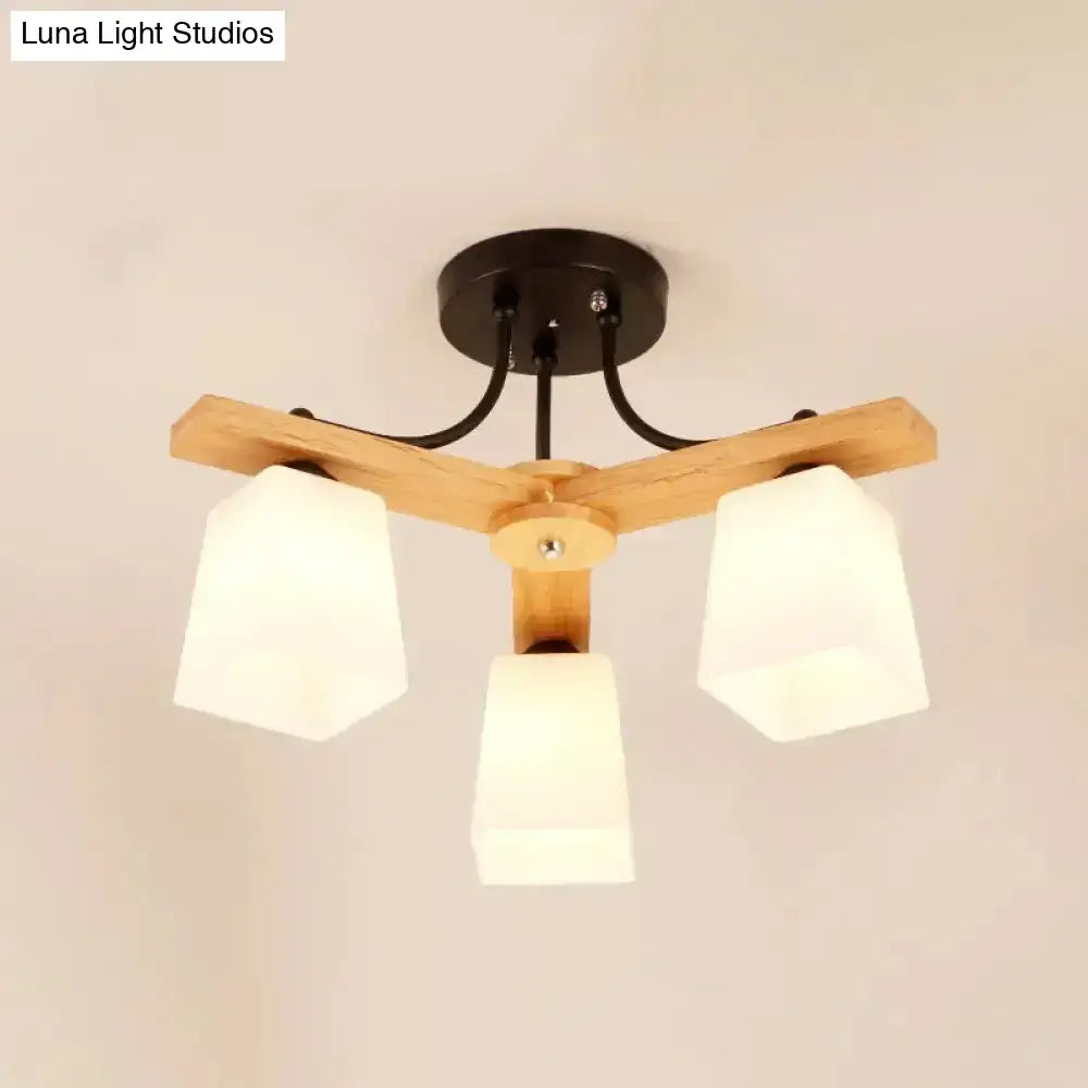 Black Milk Glass Light ceiling fixture with wood arms and white shades on Tampa Home & Garden Store