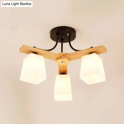 Black Milk Glass Light ceiling fixture with wood arms and white shades on Tampa Home & Garden Store