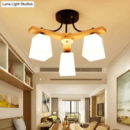 Black Milk Glass Light fixture with wooden arms and white milk glass shades by Decorbites on Tampa Home & Garden Store
