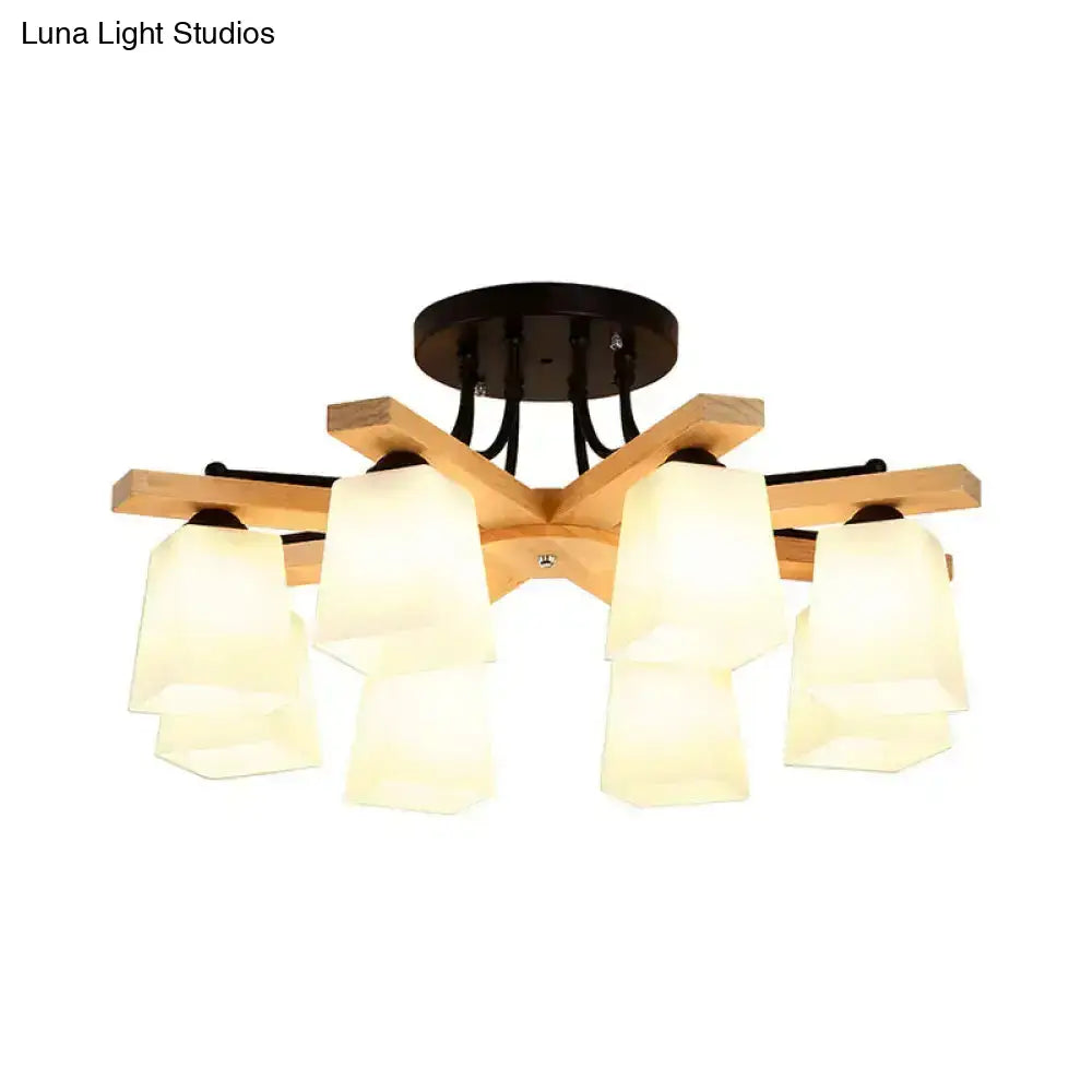 Black Milk Glass Light fixture with frosted glass shades on natural wood arms ceiling mount on Tampa Home & Garden Store