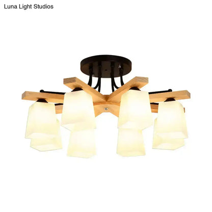 Black Milk Glass Light fixture with frosted glass shades on natural wood arms ceiling mount on Tampa Home & Garden Store