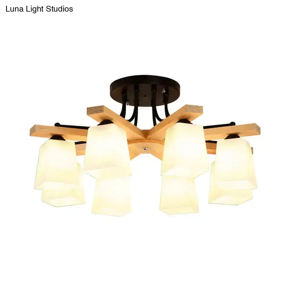 Black milk-glass light fixture with five cream shades on wooden arms Decorbites ceiling mount on Tampa Home & Garden Store