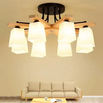 Black Milk Glass Light fixture with wooden arms and six white milk-glass shades on Tampa Home & Garden Store
