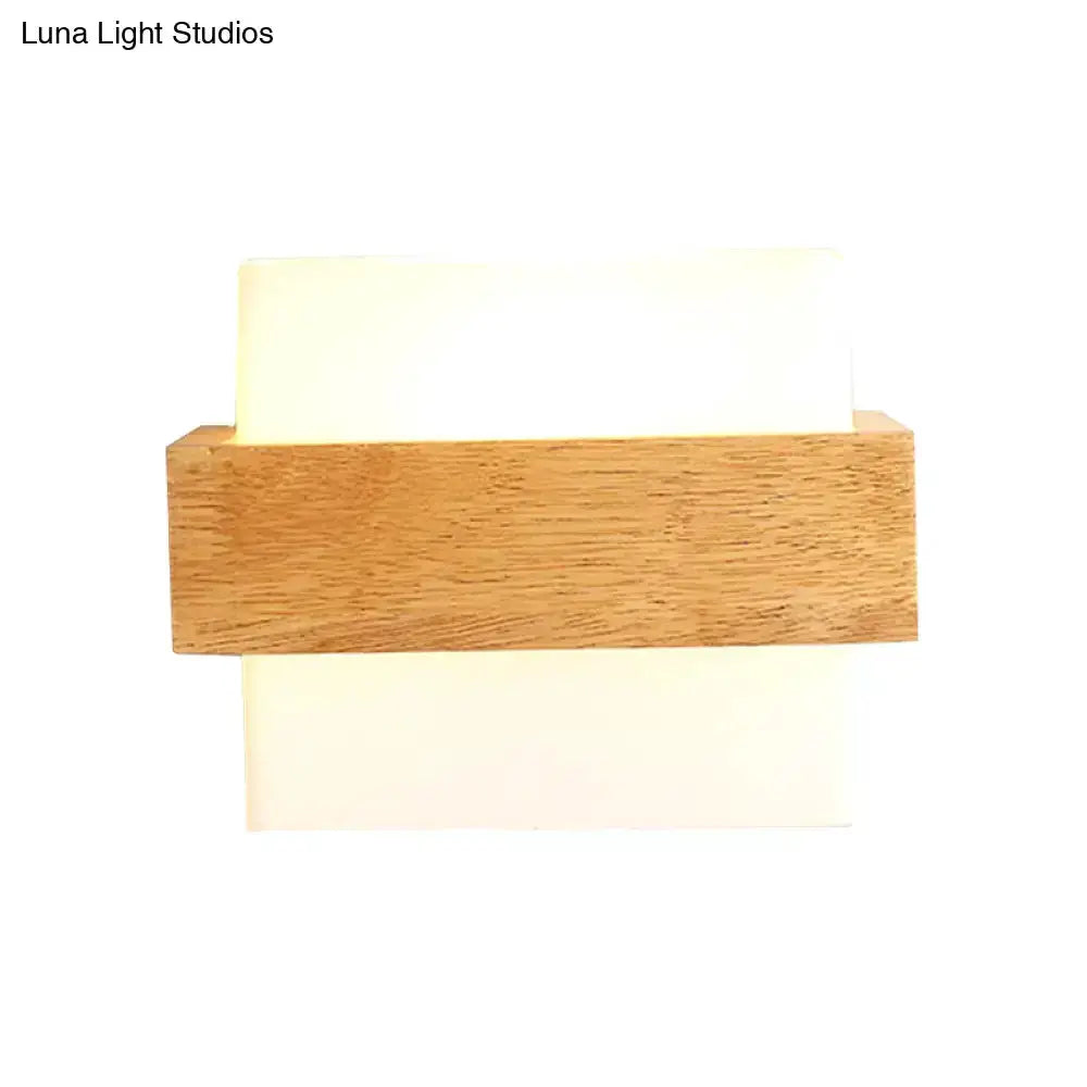 Modern Wood Deco Milk Glass Wall Lamp Sconce