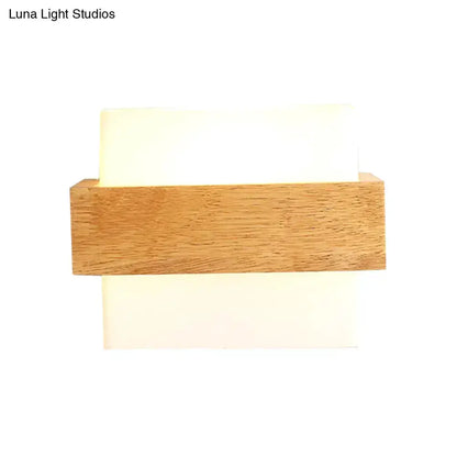 Modern Wood Deco Milk Glass Wall Lamp Sconce