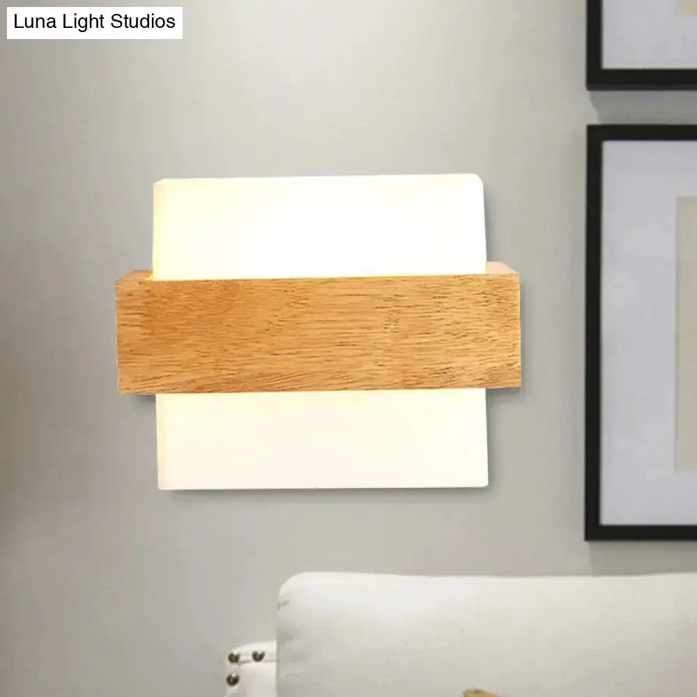 Modern Wood Deco Milk Glass Wall Lamp Sconce