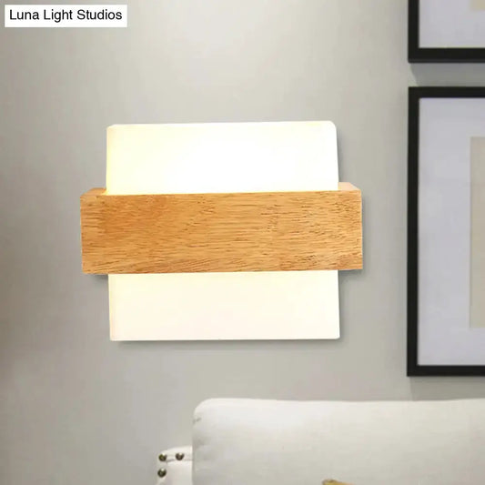 Modern wood deco milk glass wall lamp sconce with natural wood band by Decorbites on Tampa Home & Garden Store