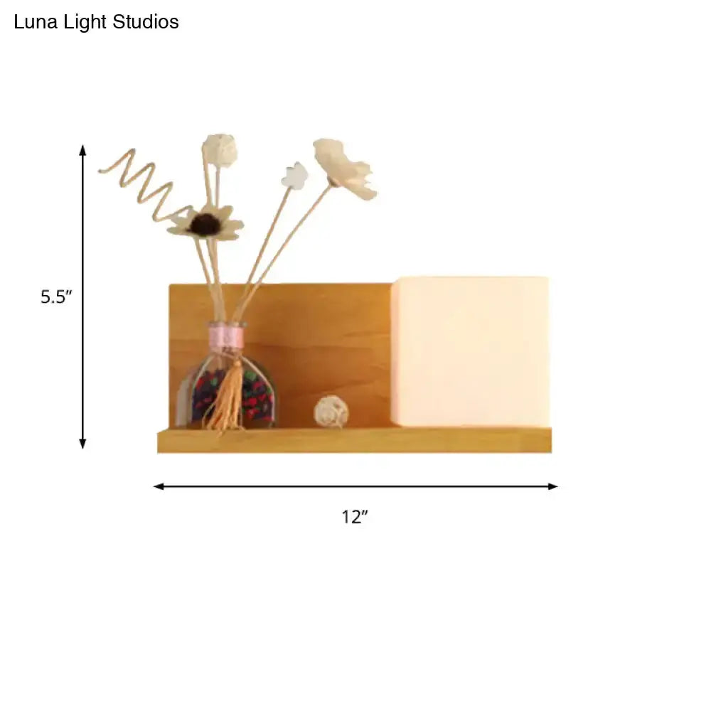 Decorbites modern wood floating shelf with beige wall lamp bedroom sconce light on Tampa Home & Garden Store