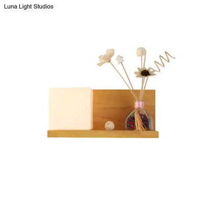 Modern wood floating shelf with beige wall lamp bedroom sconce Decorbites on Tampa Home & Garden Store