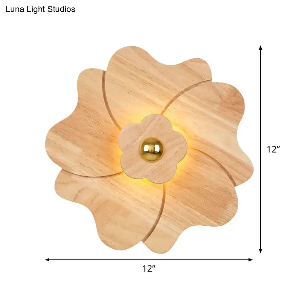 Wood Flower Wall Sconce by Decorbites with natural wood petals and warm LED glow 12in on Tampa Home & Garden Store