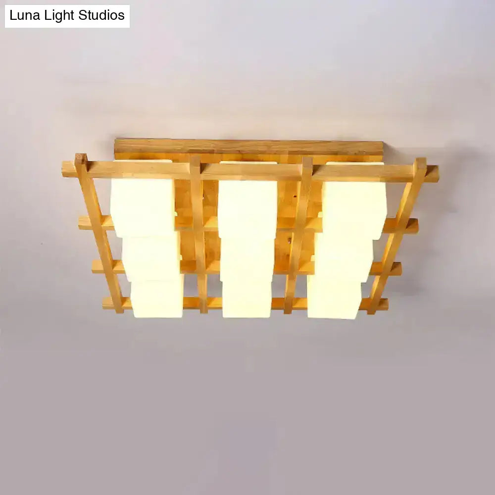 Wood grid ceiling light with white frosted panels, natural wood flush mount Decorbites on Tampa Home & Garden Store