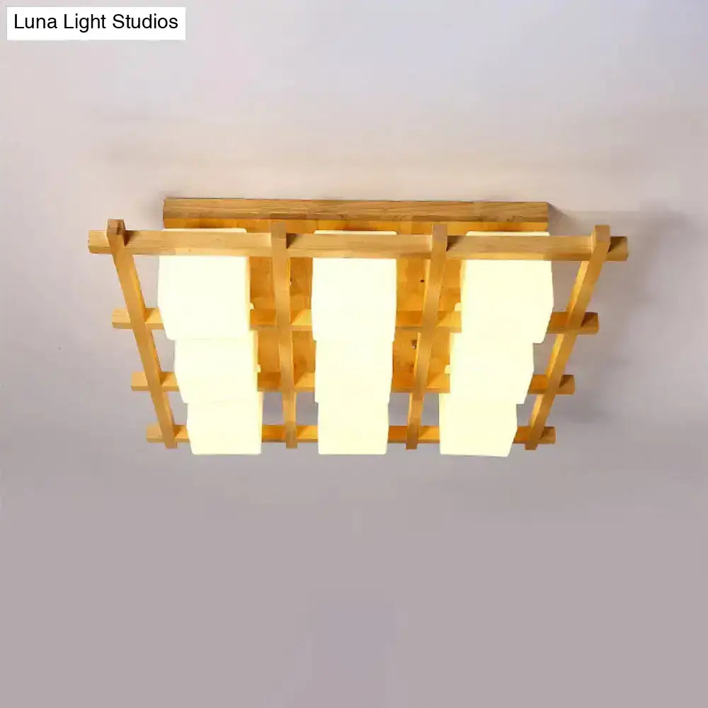 Wood Grid Ceiling Light flush mount with three white rectangular panels by Decorbites on Tampa Home & Garden Store