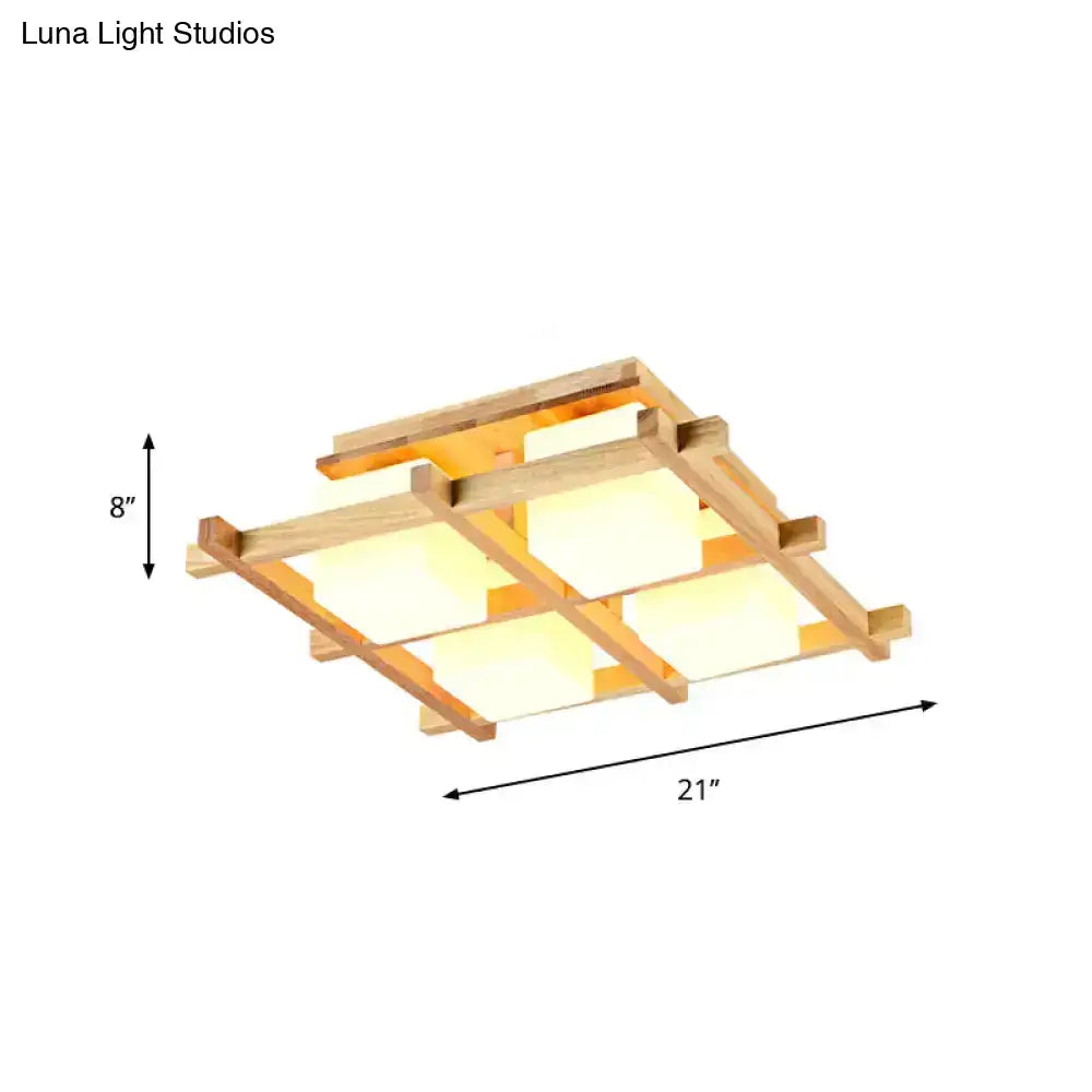 Decorbites Wood Grid Ceiling Light natural wood grid frame, flush mount, warm glow on Tampa Home & Garden Store