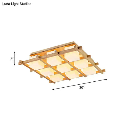 Wood Grid Ceiling Light by Decorbites, flush mount with square shades, 30in long 8in high on Tampa Home & Garden Store