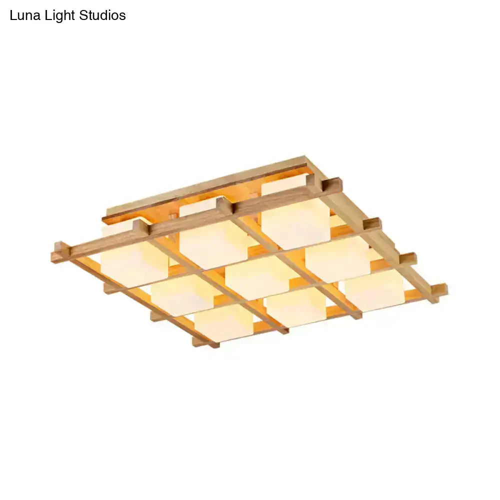 Wood Grid Ceiling Light flush mount with soft white glass squares and wooden lattice Decorbites on Tampa Home & Garden Store