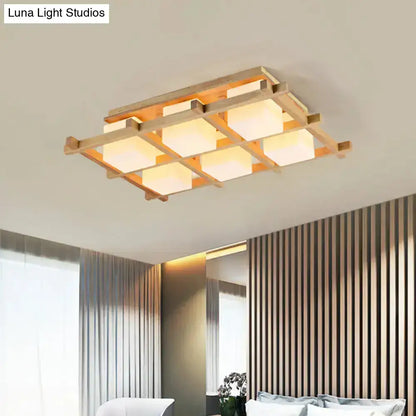 Wood Grid Ceiling Light flush mount by Decorbites, wood lattice frame with frosted glass on Tampa Home & Garden Store