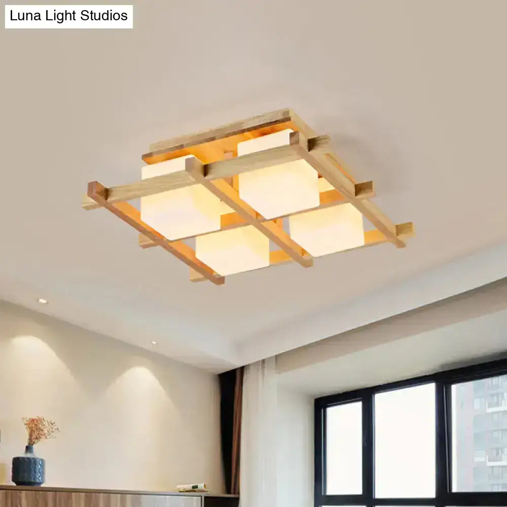 Wood Grid Ceiling Light flush mount with warm white square shade panels Decorbites on Tampa Home & Garden Store