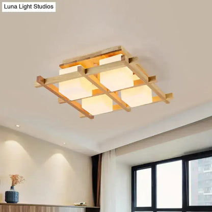 Wood Grid Ceiling Light flush mount with warm white square shade panels Decorbites on Tampa Home & Garden Store