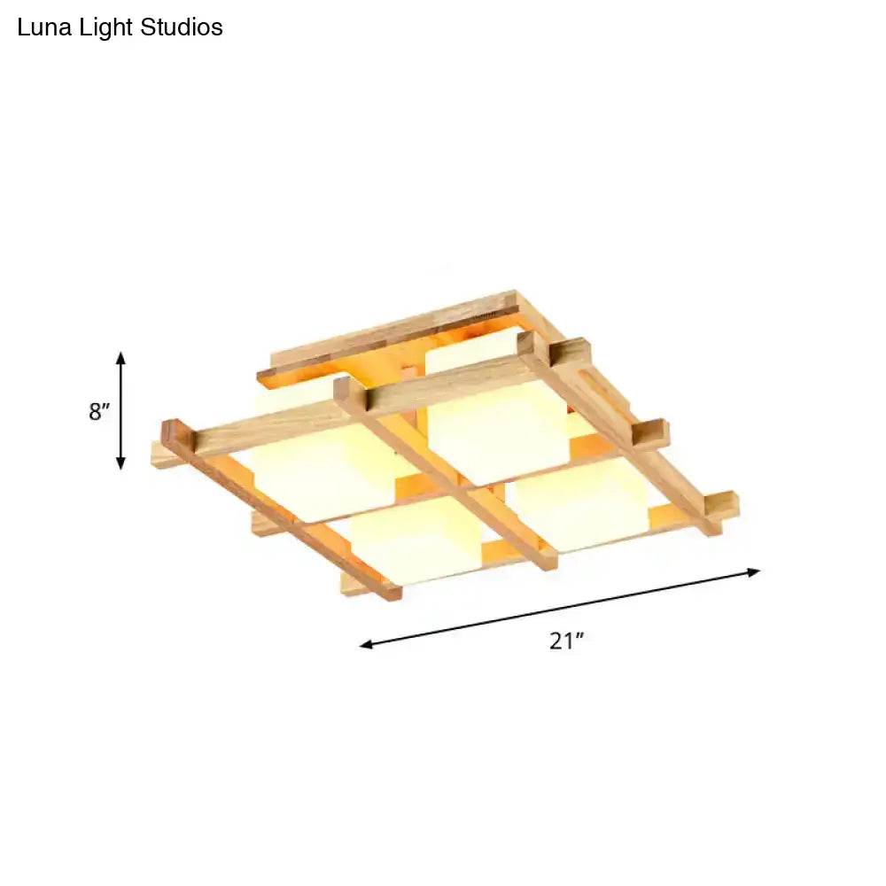 Wood Grid Ceiling Light by Decorbites, 21" long wooden grid flush mount with frosted glass on Tampa Home & Garden Store