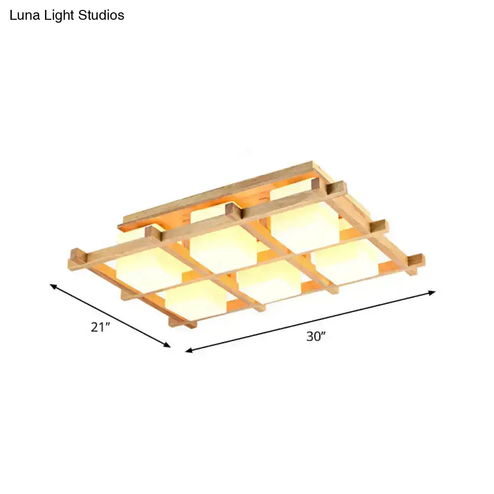 Wood Grid Ceiling Light 4-light flush mount with frosted square shades Decorbites on Tampa Home & Garden Store