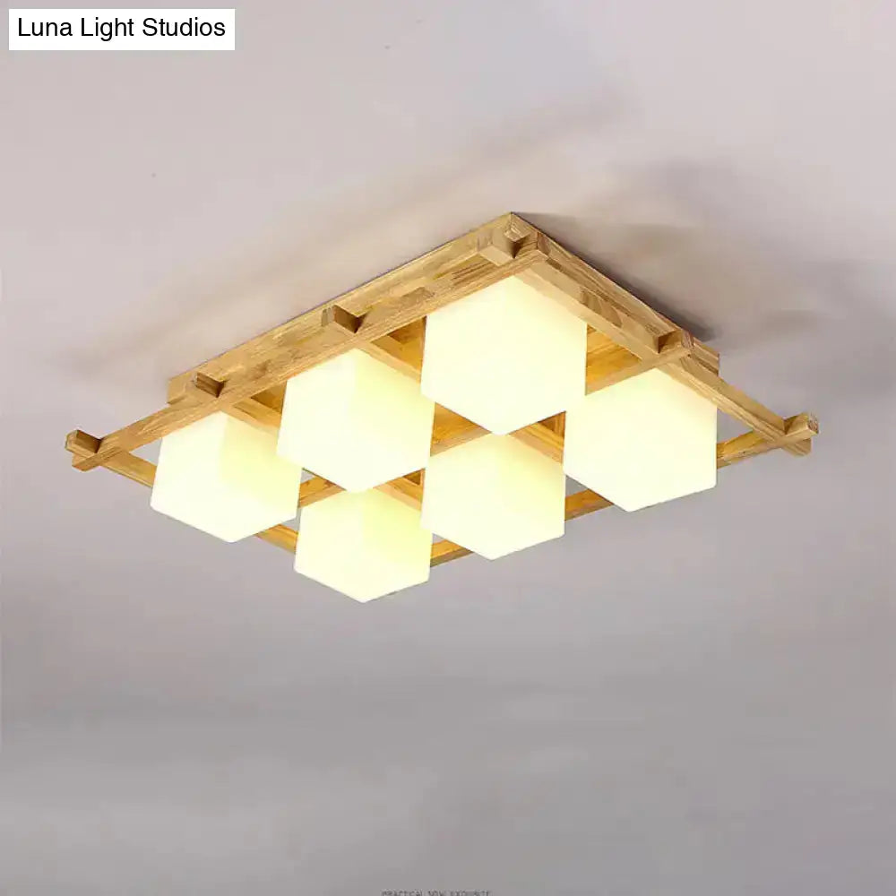 Wood Grid Ceiling Light by Decorbites; warm white cube shades, flush mount on Tampa Home & Garden Store