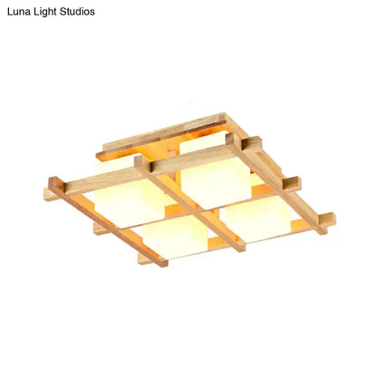 Wood Grid Ceiling Light flush mount with warm wood frame and white square shades Decorbites on Tampa Home & Garden Store