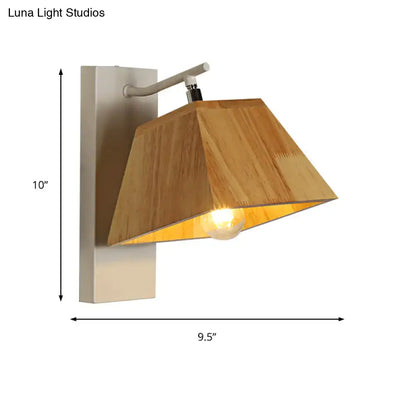 Beige wood trapezoid sconce by Decorbites; wall-mount lamp with wooden shade and warm bulb on Tampa Home & Garden Store