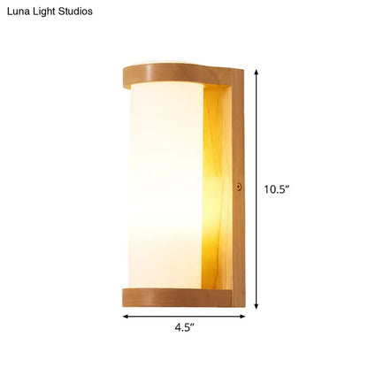 Wooden Rectangle Sconce Lamp with Opal Glass Shade - Simple Corner Wall Mount Lighting
