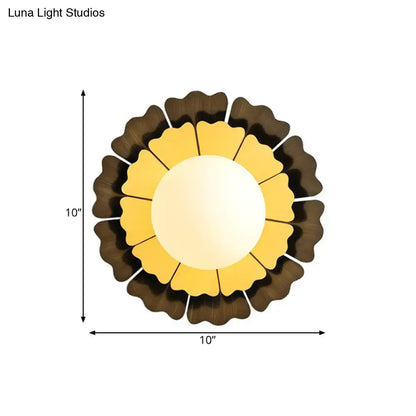 Glass Sunflower Wall Sconce by Decorbites, 10in yellow petals with bronze outer and frosted globe on Tampa Home & Garden Store