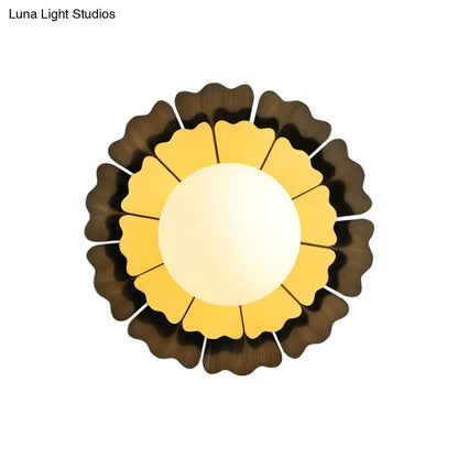 Glass Sunflower Wall Sconce yellow petals with dark bronze outer petals frosted center globe on Tampa Home & Garden Store