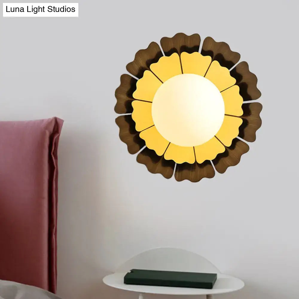 Glass Sunflower Wall Sconce with yellow petals, brown outer ring, frosted center by Decorbites on Tampa Home & Garden Store